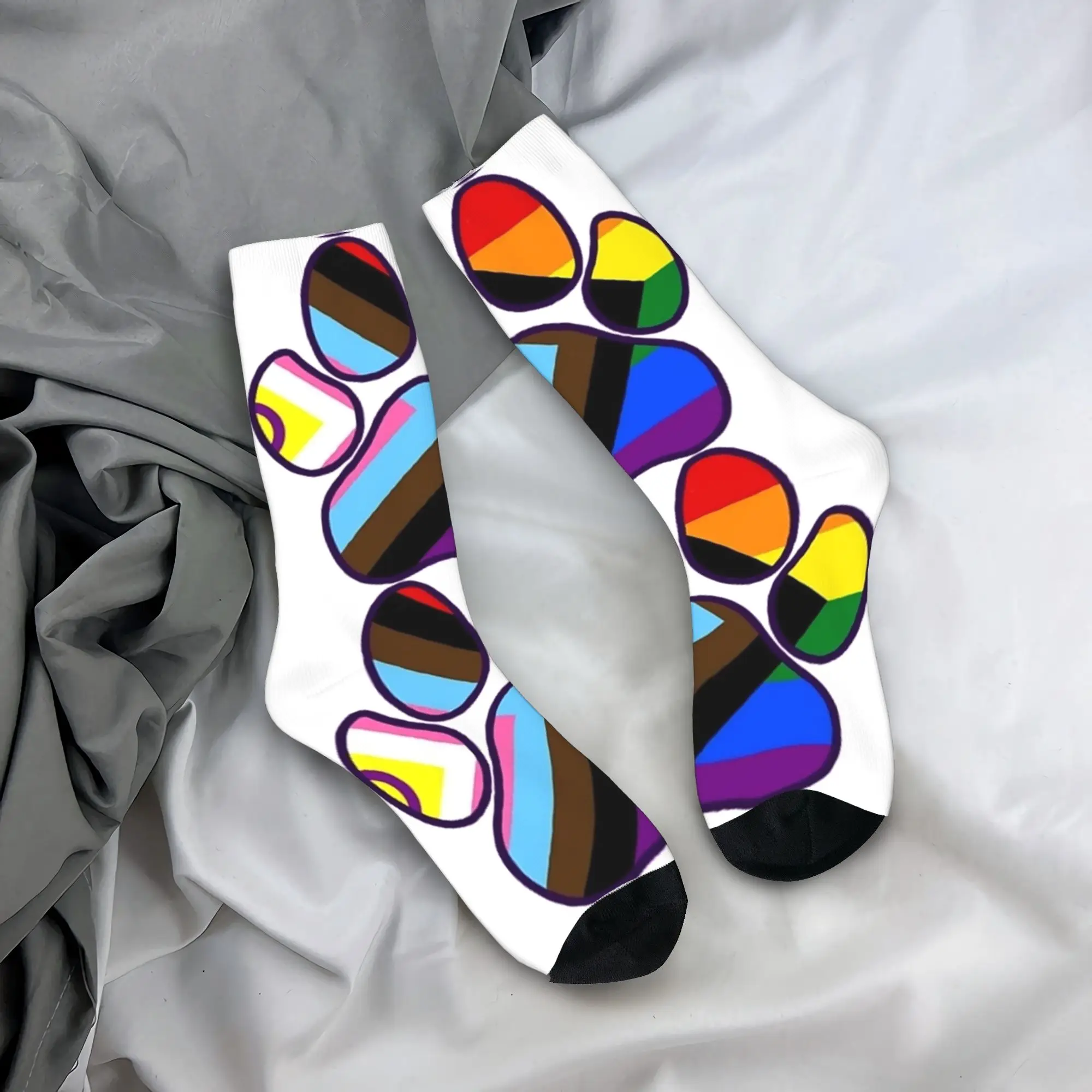 Calcetines para amantes de la pata de perro arcoíris, medias elegantes, calcetines antideslizantes de otoño para parejas, calcetines deportivos para correr de diseño de calidad