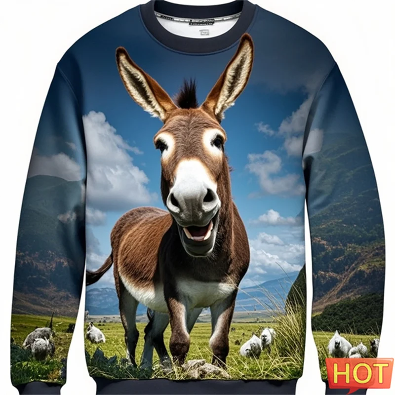 Donkey 3D Print Cartoon Oversize Sweatshirts Fashion O-neck Outdoor Pullover Women Children Clothes New In Hoodies & Sweatshirts