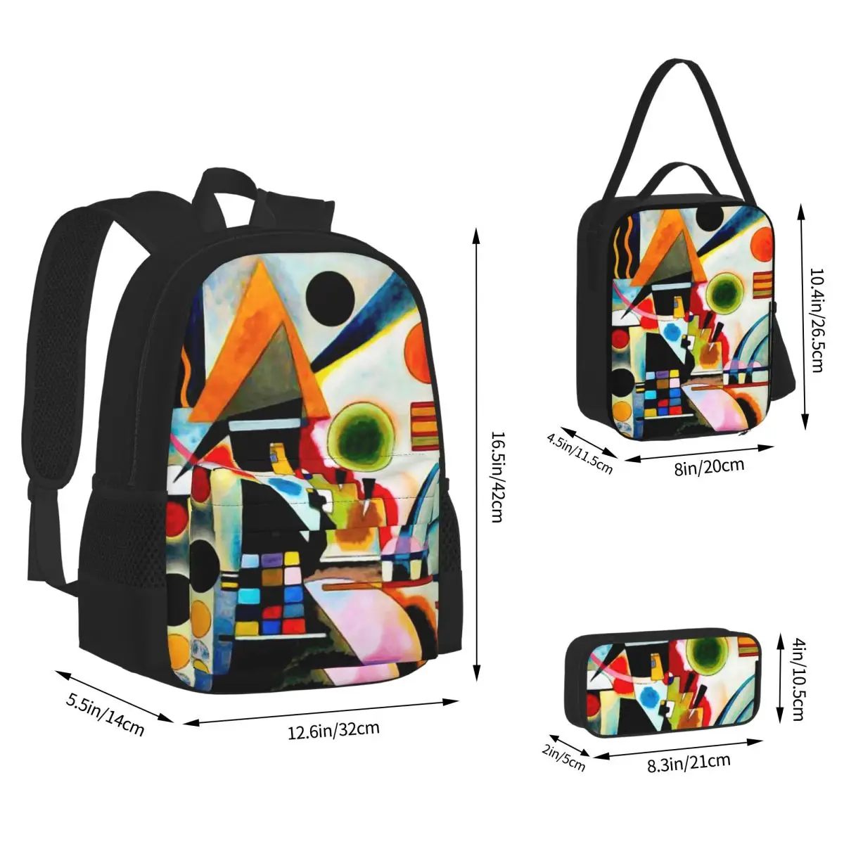 Kandinsky - Swinging Backpacks Boys Girls Bookbag School Bags Kids Rucksack Lunch Bag Pen Bag Three-Piece Set