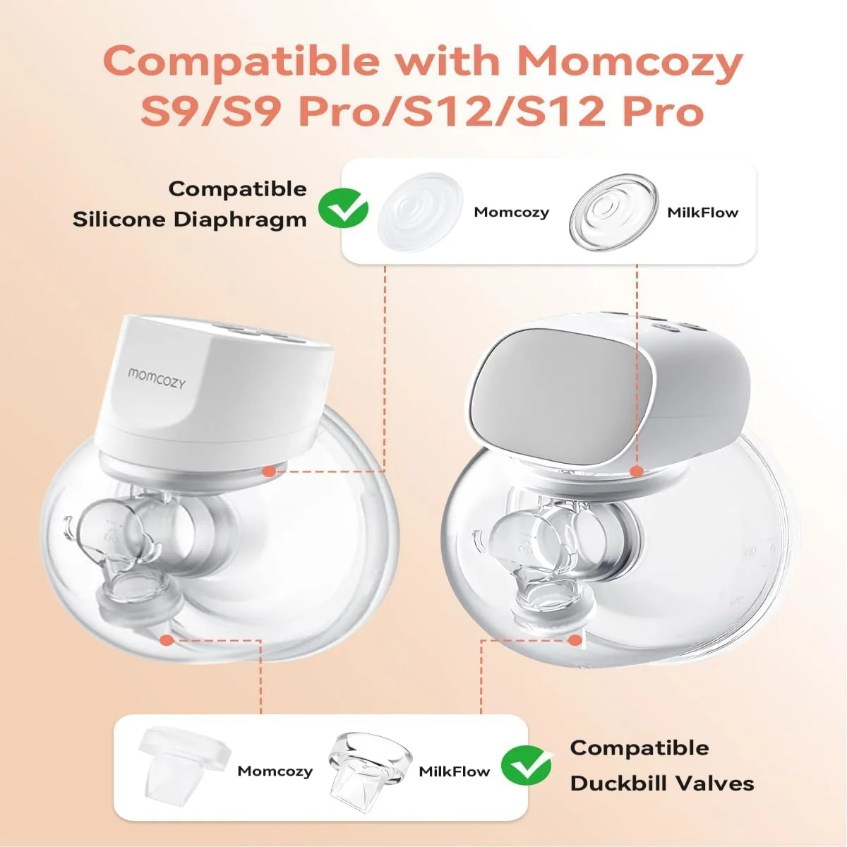 S9 Pro/S12 Pro/S9/S12 Duckbill Valve and Silicone Diaphragm Replacement Parts Compatible with Momcozy Wearable Breast Pump