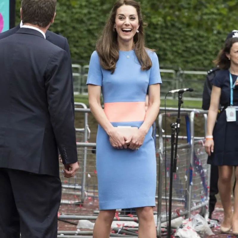 New Summer Women Blue Midi Dress Kate Middleton Princess Patchwork Dresses Short Sleeve O-Neck Work Lady Dresses Size XXXXL view 4