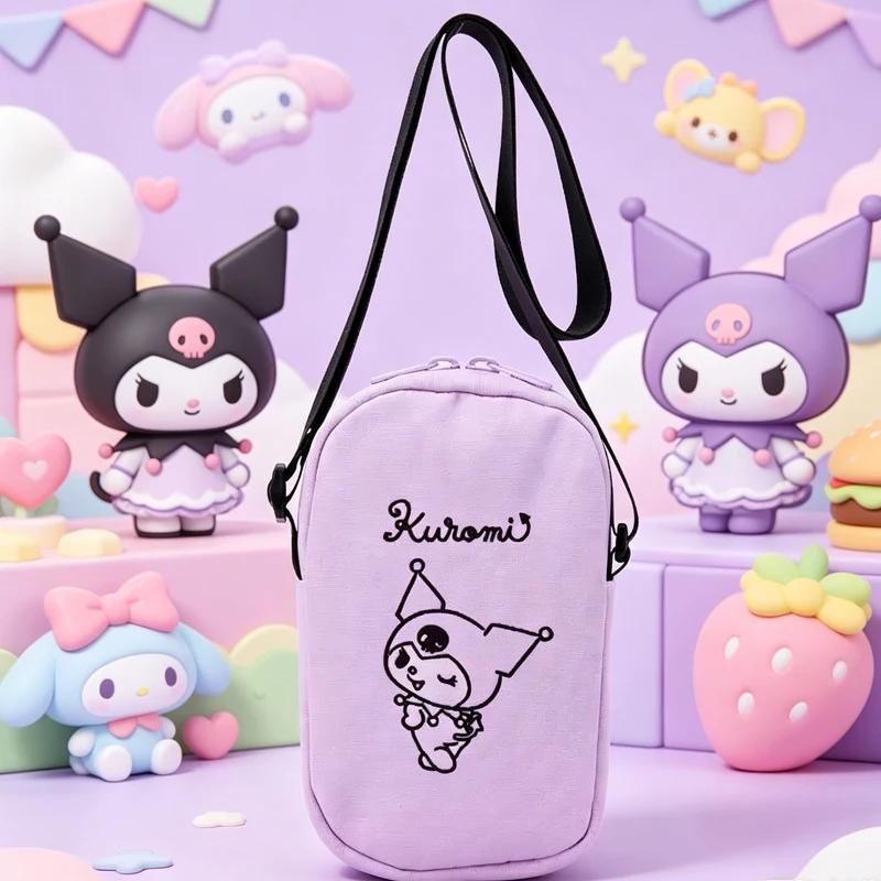 

Kuromi Crossbody Bag Kuromi Cartoon Kawaii Sanrios Anime Printing Vertical Hellokitty Embroidery Mobile Phone Bag Crossbody Bag
