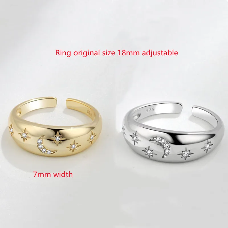 Buyee 925 Sterling Silver Couples Ring Sets Light Moon & Star Open Ring Finger for Woman Girl Fashion Party Fine Jewelry Circle