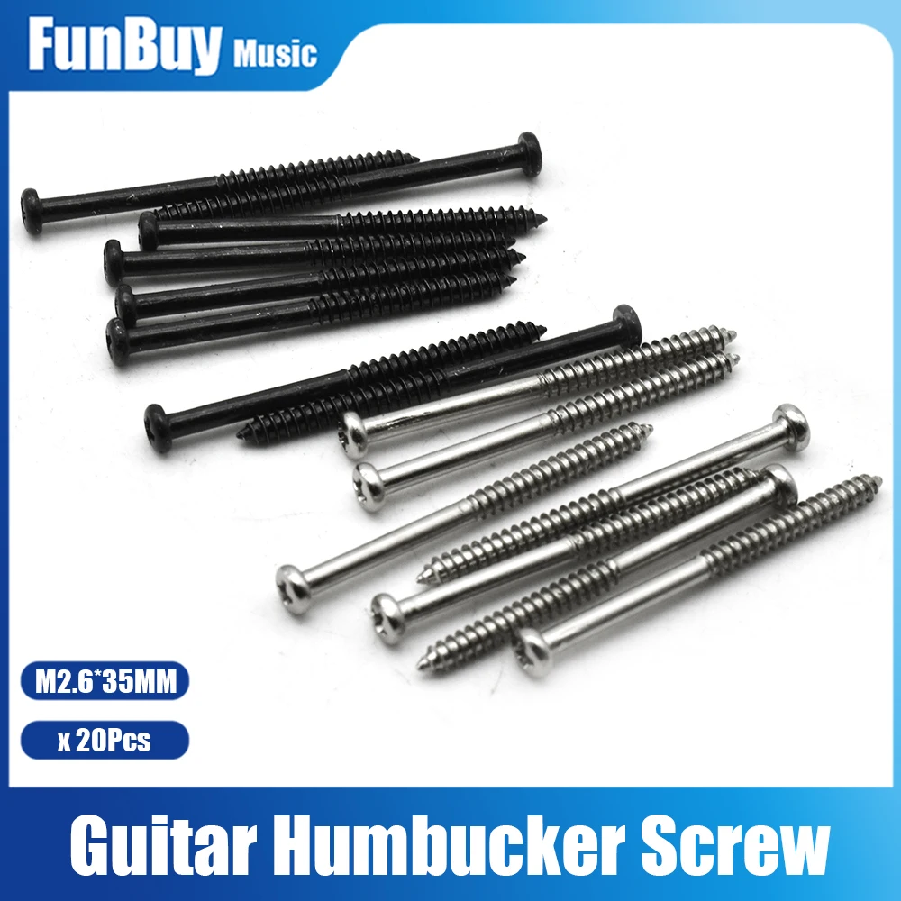 20pcs Guitar Pickup Screw Electric Guitar Bass Humbucker Double Coil Pickups Height Adjusting Screws M2.6*35MM Chrome Black