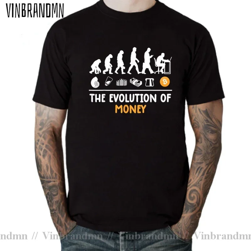 A evolução do dinheiro engraçado bitcoin tshirt masculino feminino nova moda camiseta crypto moeda criptomoeda t camisas roupas tamanhos grandes