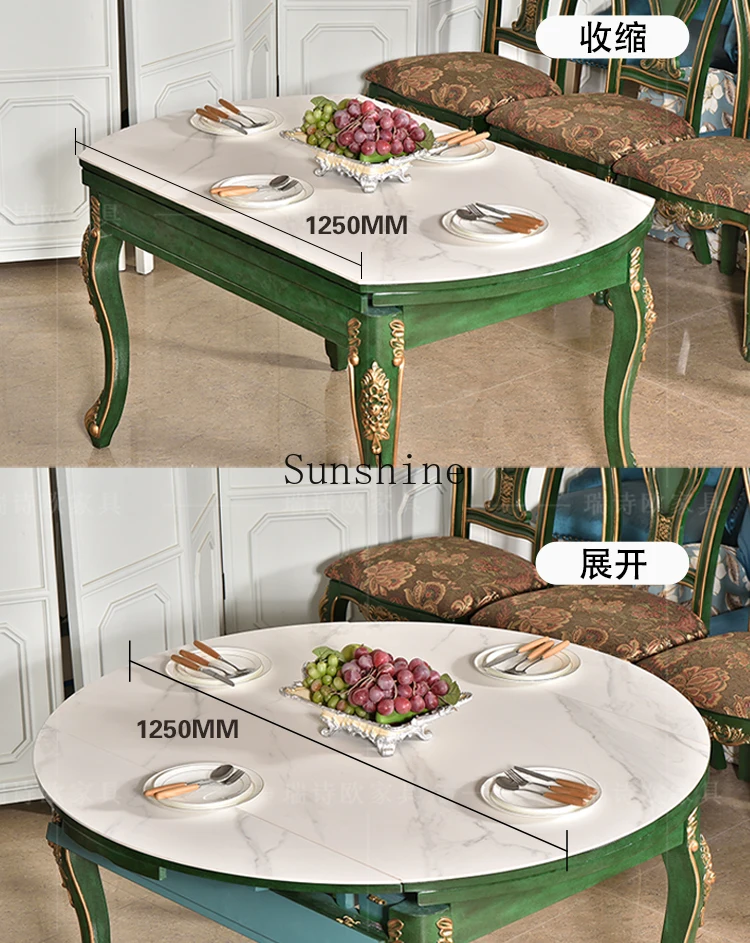 American rural solid wood dining table and chair combination folding square and round dual-purpose rock slab retractable