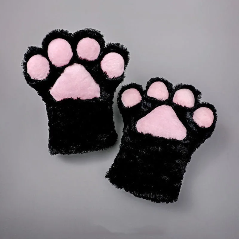 1 Paar Leuke Pluche Kat Poot Handschoenen Warme Pluche Cartoon Vrouwen Anime Cosplay Kerst Pluizige Beer Kat Handschoenen Kostuum Accessoires