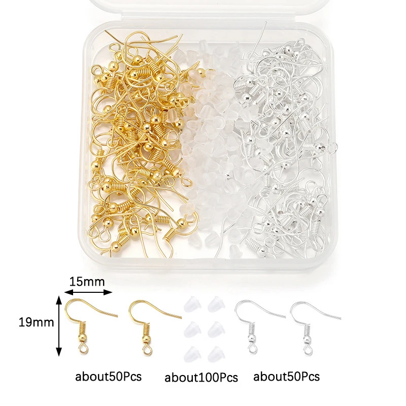 100pcs Silver Gold Color Earrings Kit Earrings Clasps Hooks Ear Wire Hoops For DIY Jewelry Making Supplies