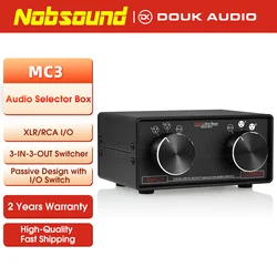 Nobsound-Caixa seletora de áudio para amplificador doméstico, 3 em 3 OUT, XLR balanceada, conversor estéreo RCA, pré-amplificador passivo