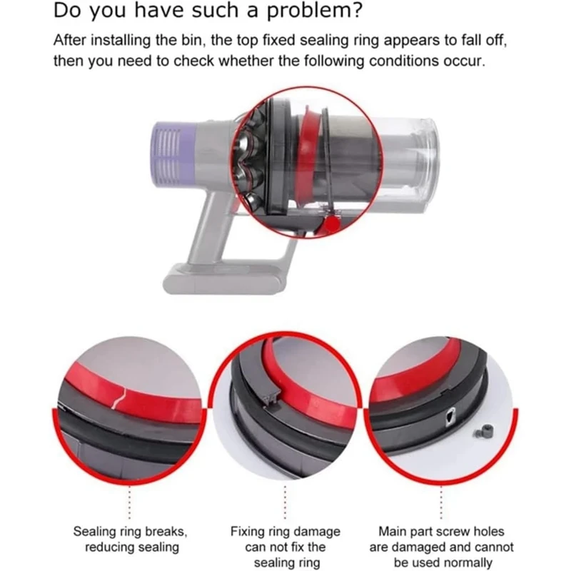 แหวนปิดผนึกกันฝุ่นสำหรับเครื่องดูดฝุ่น Dyson V10 SV12อะไหล่แหวนกล่องปิดผนึกฝุ่น