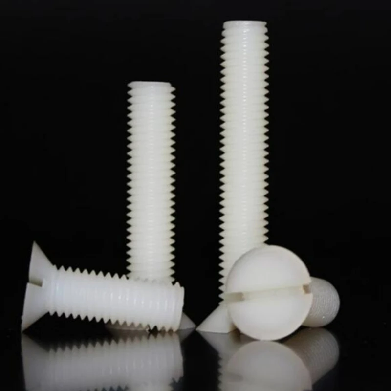 20/50/100pcs M2 M3 M4 M5 M6 M8 M10 PA66 White Nylon Slotted Countersunk Head Flat Head Screw Plastic Insulated Flat Head Screw