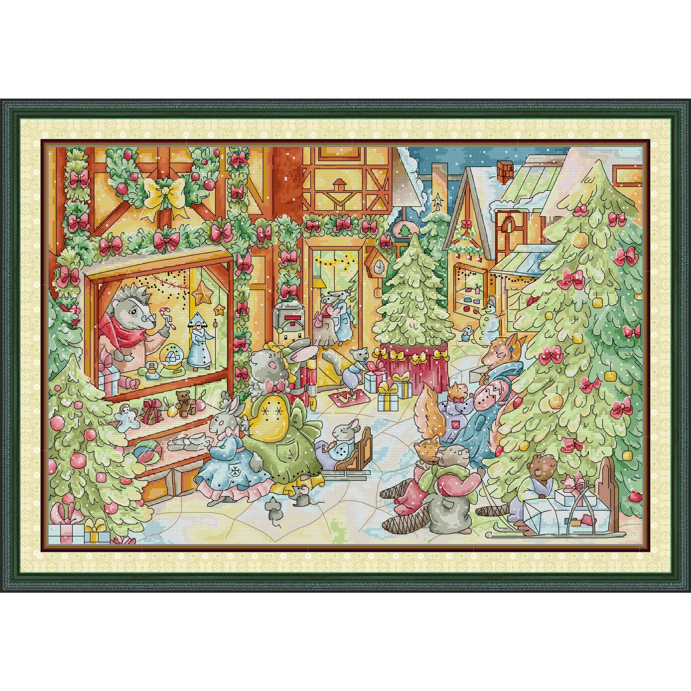 

Soulgift News Набор для вышивки крестом с предварительной печатью, штампованная ткань Аида с нитками DMC, набор для вышивания - новогодний город