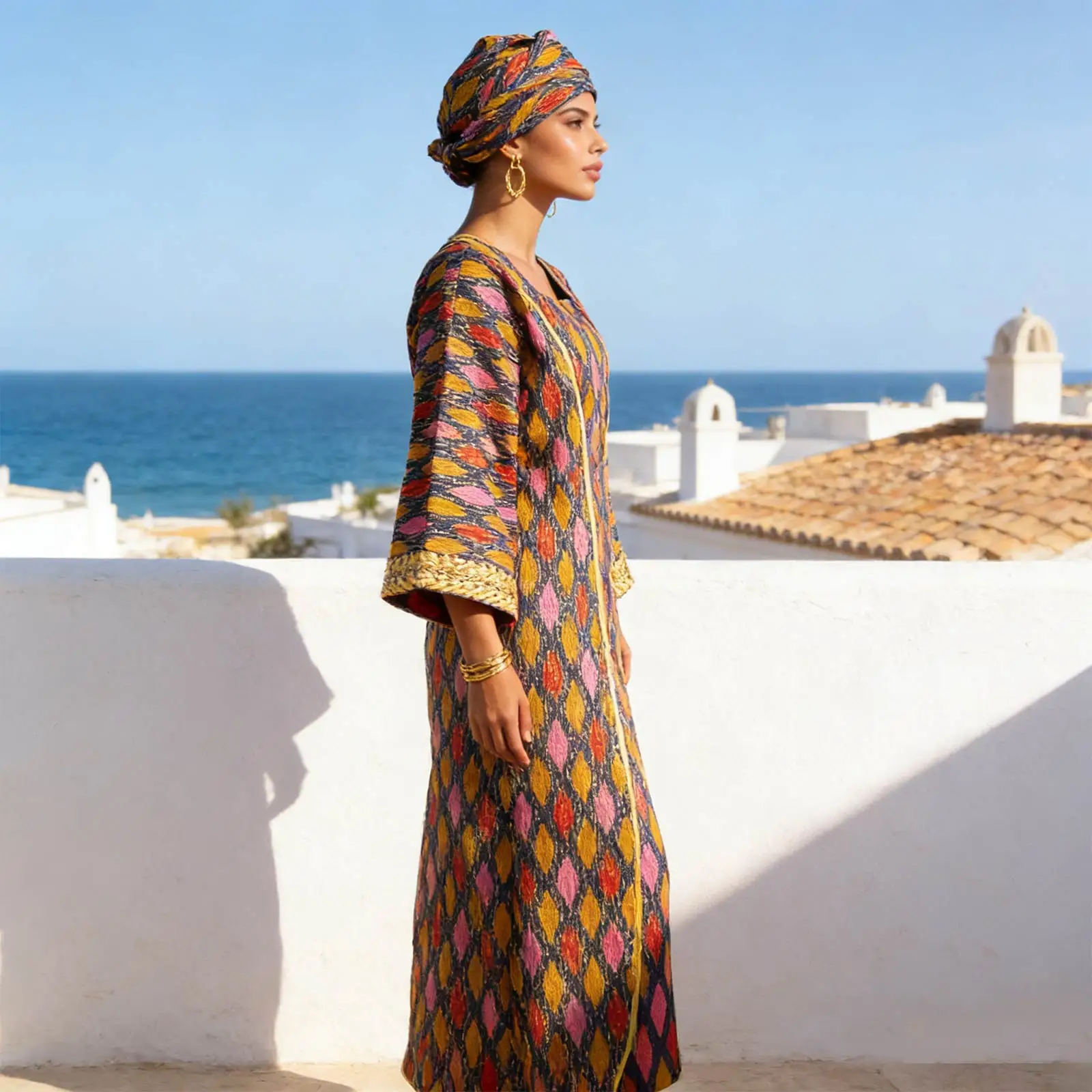 African Clothing for Women Female Suit Set Long Coat and Sleeveless Dress With Headscarf for Lady Traditional Outfits 2426029