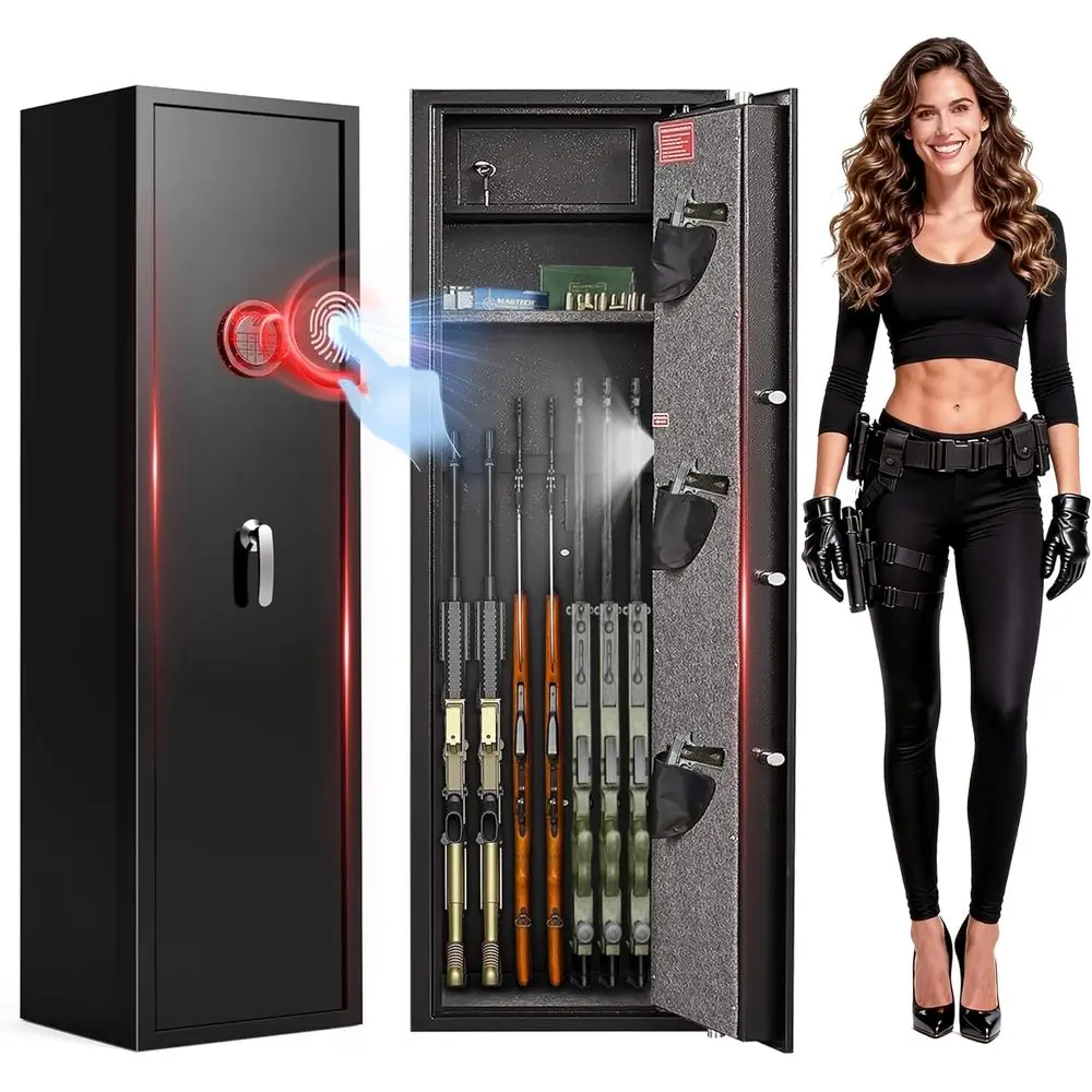 

Biometric Fingerprint Rifle Safe, No Assembly Required, 57.1 Tall Gun Cabinet for Rifles and Shotguns with Quick Access