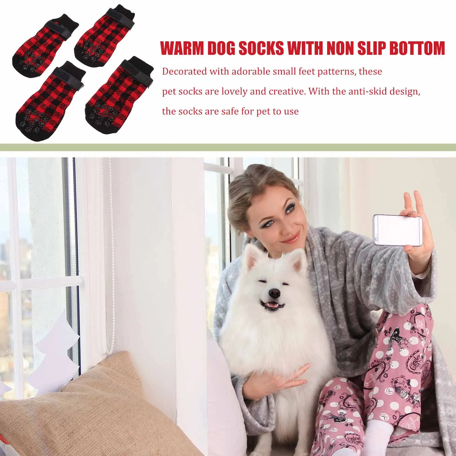 4 قطع من جوارب الحيوانات الأليفة من القطن الفاخر المضاد للانزلاق للكلاب، حماية دافئة للطقس البارد، أحذية الحيوانات الأليفة للكلاب الصغيرة #6