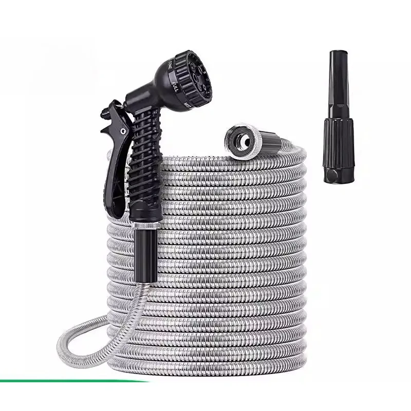 American standard stainless steel garden water pipe watering water gun nozzle set automatic telescopic garden water pipe
