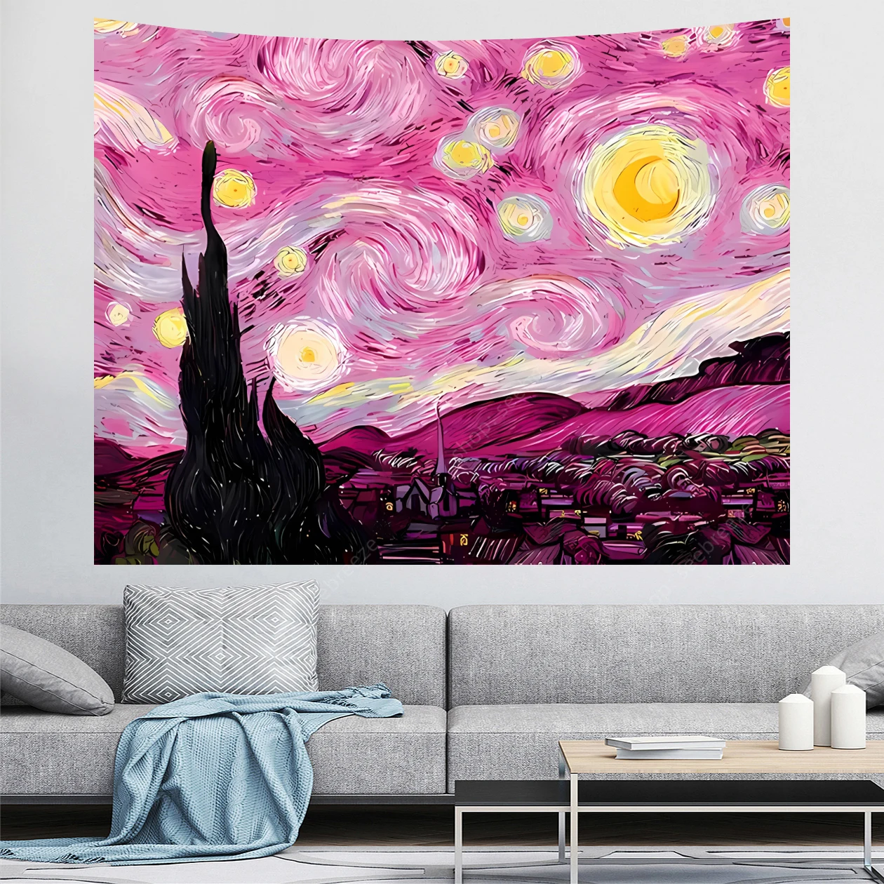 

Tapestry of A Small Town Surrounded By Swirling Sky, Inspired By Van Gogh's Starry Night, for Sofa Blanket Yoga Mat Home Decor