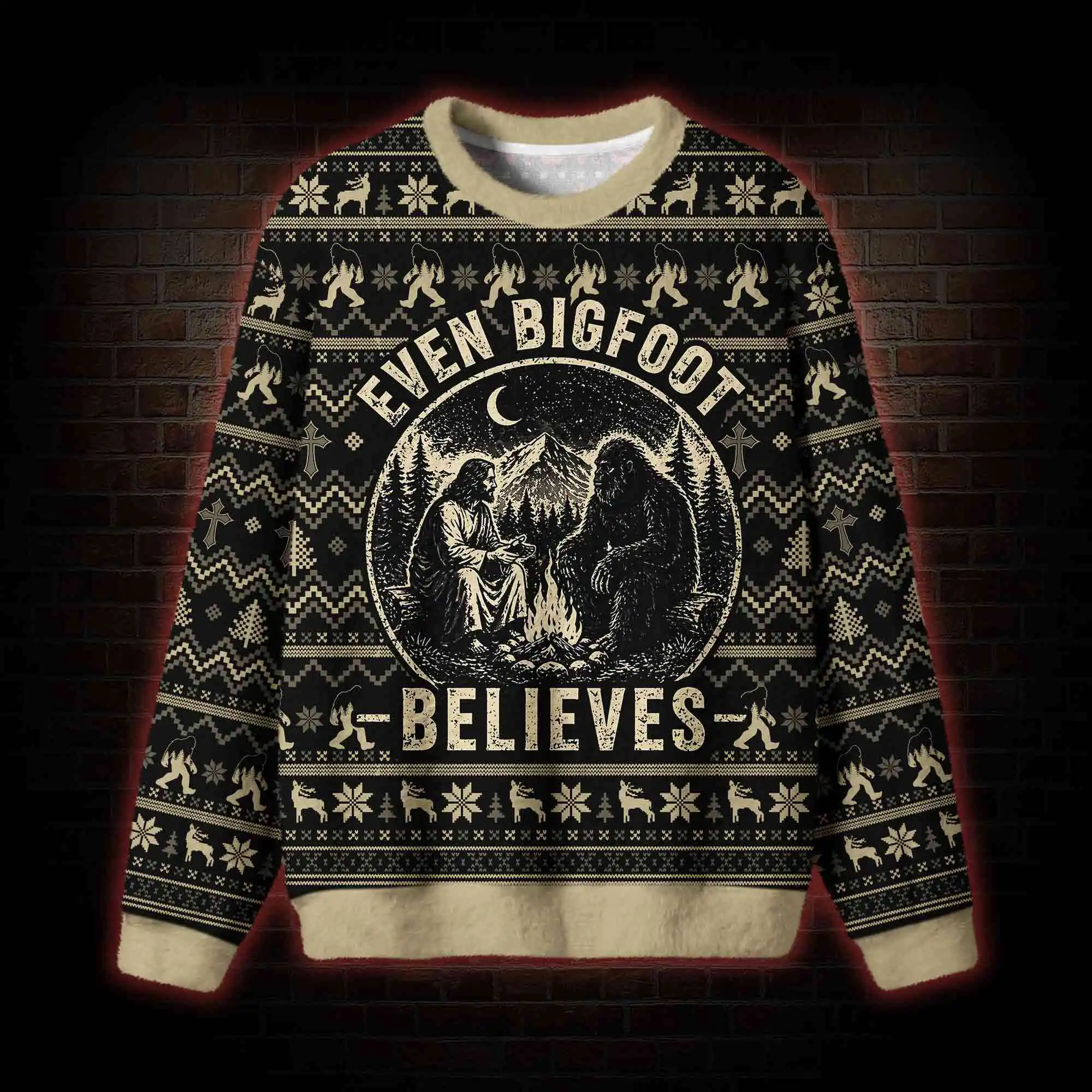 2026 New Bigfoot Campfire Funny Ugly Christmas Sweater Men‘s Women’s Kid‘s Family Pullover Funny Christmas Party Jumper
