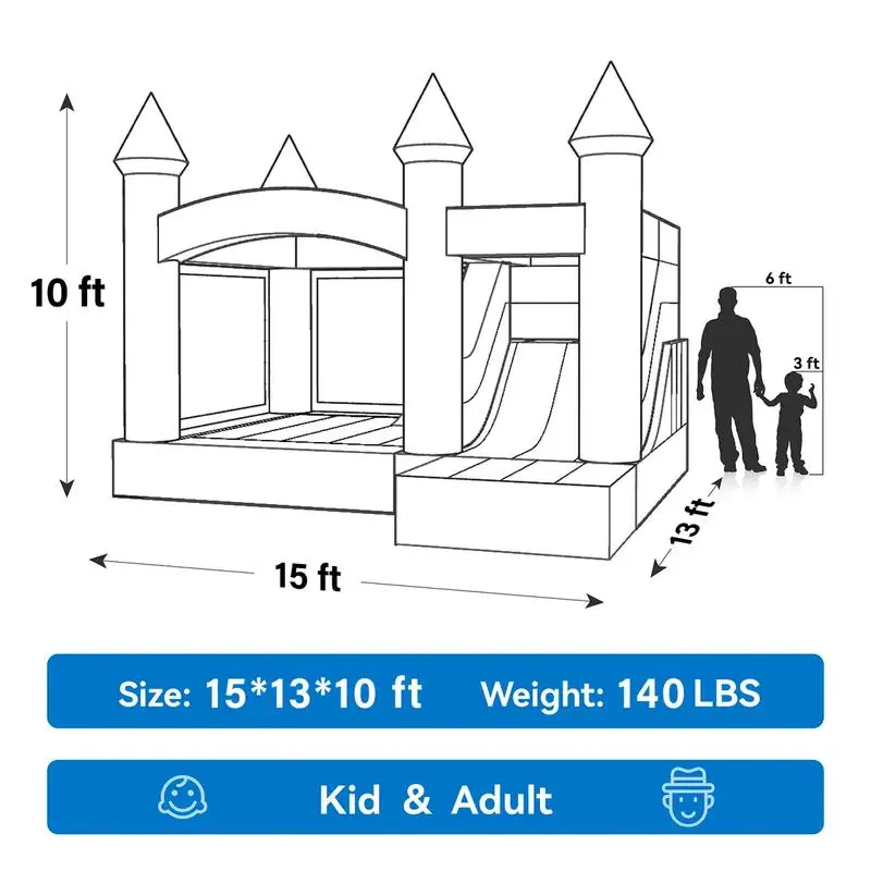 15x13ft Inflatable White Bounce Houses With Slide And Ball Pit White Bounce Castle Air Bouncer Combo  Customization