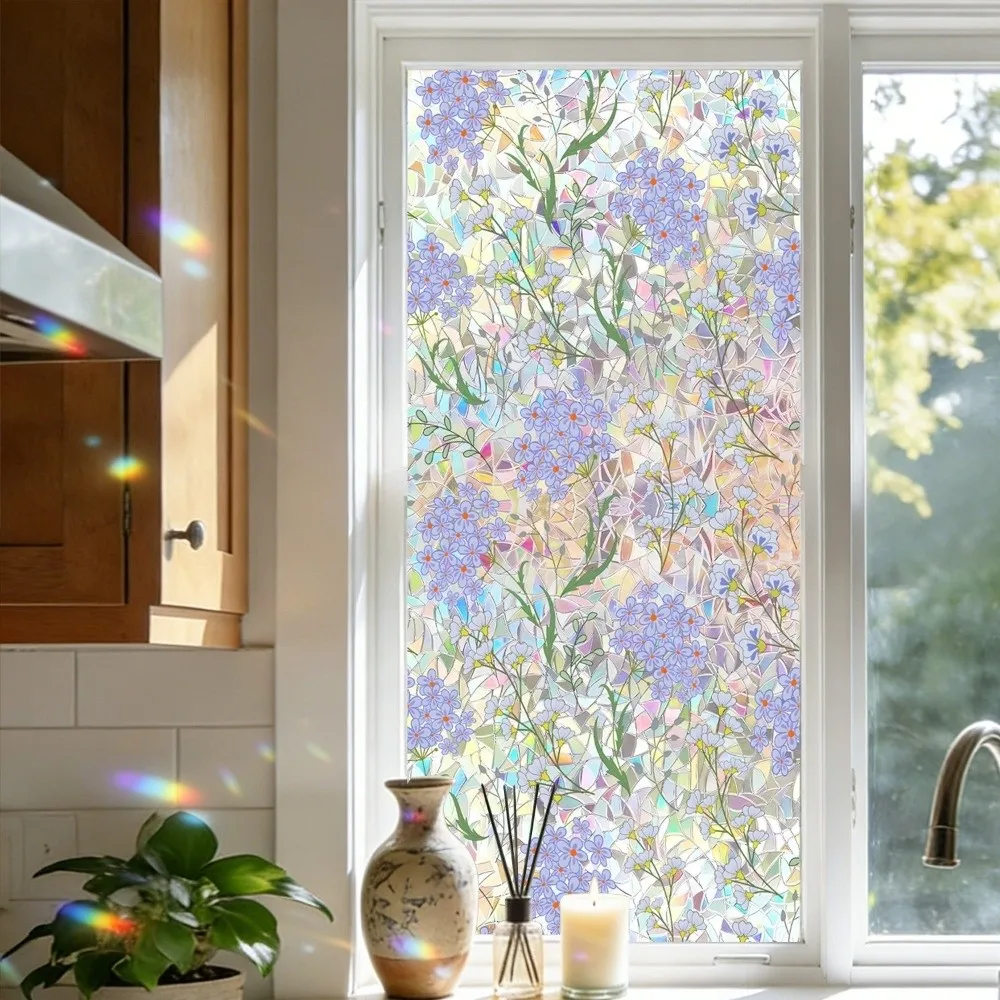 PVC Window Privacy Film Translucent Static Cling Film Floral Window Privacy Film Removable Glass Privacy Decal For Living Room