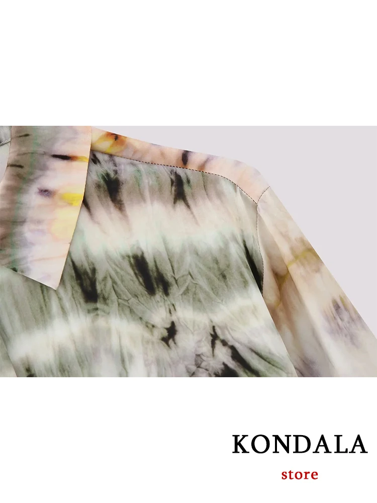 KONDALA Vintage Tie Dye Print garnitury damskie z długim rękawem luźne koszulki + wysoki stan spodnie Flare modne 2023 letnie zestawy Boho