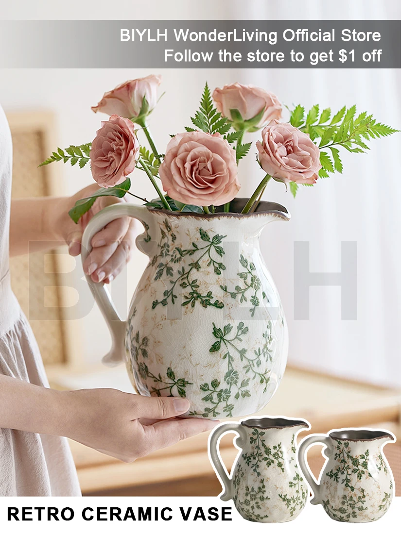 

Retro Ceramic Vase Flower Vase for Home Decoration Table Decoration Pastoral Style Hydroponic Flower Arrangement Leaf Flower Pot