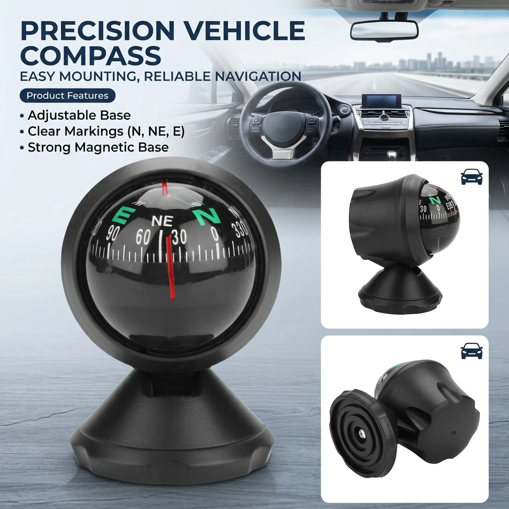 High-Precision Car Compass Mount Luminous Slope Multifunctional Interior Guide Ball Compass for Vehicle
