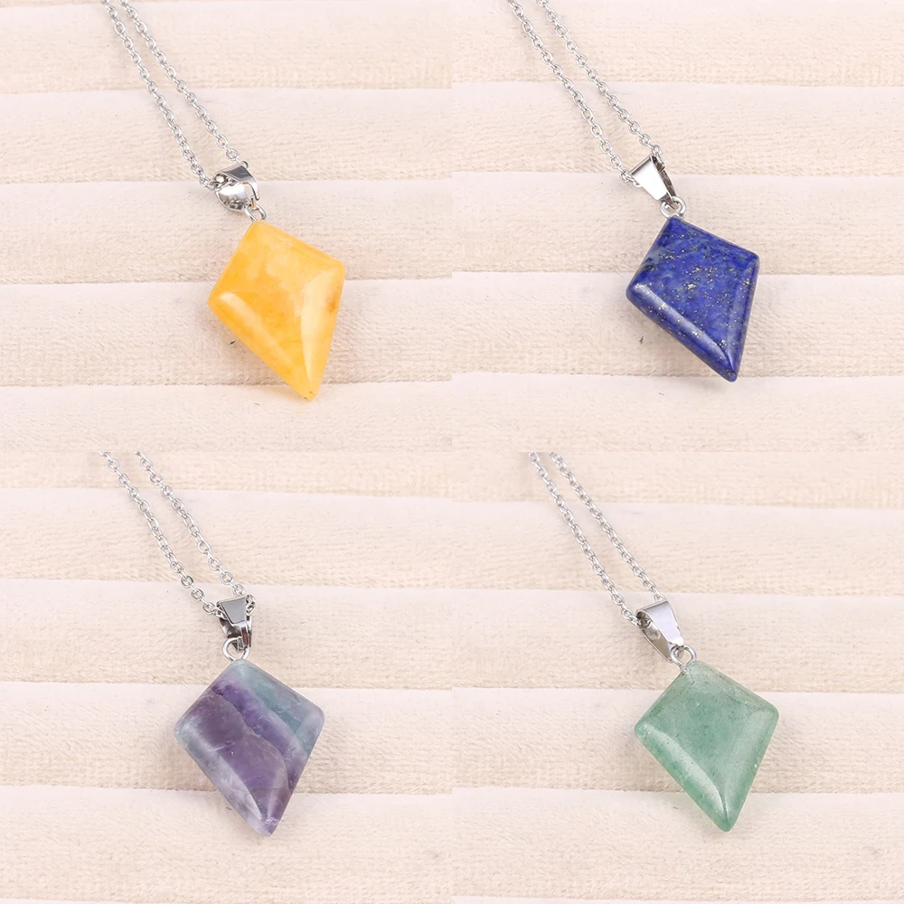 Natural Semi-precious Stone Pendant Necklaces Meteor Shape Fluorite Lapis Lazuli Pink Crystal Charms Chain Necklace Jewelry Gift