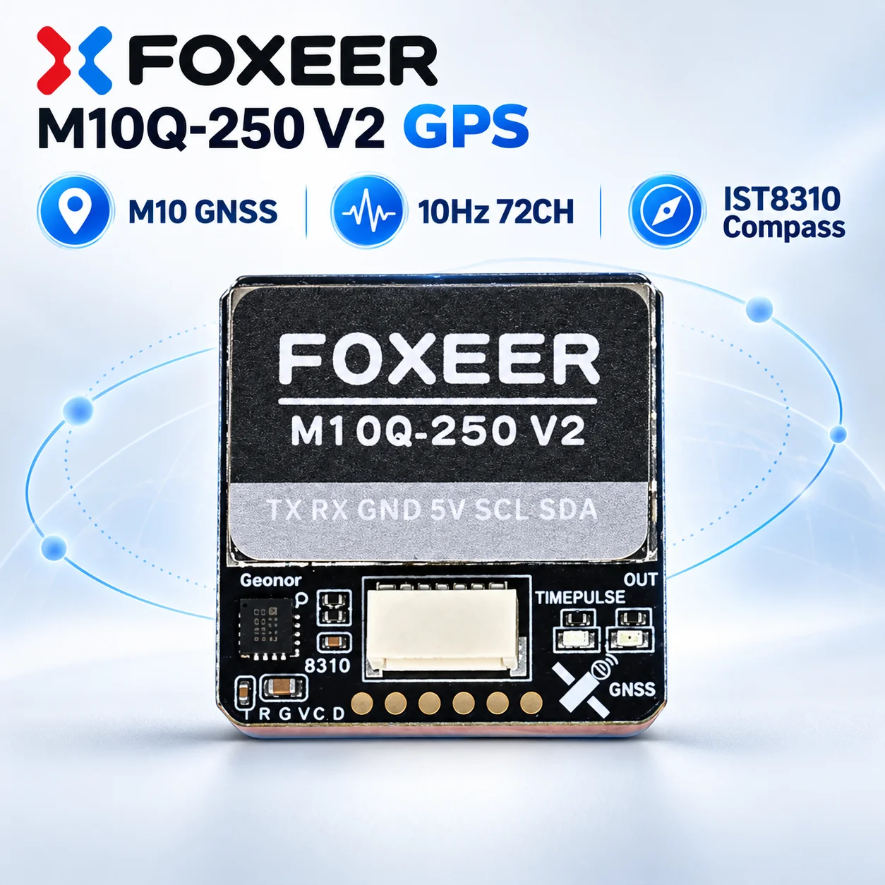 Foxeer M10Q-250 V2 GPS Compass Module M10050 10Hz 5V Multi-GNSS Receiver 25x25mm for FPV Drone Betaflight INAV ArduPilot 72CH RX