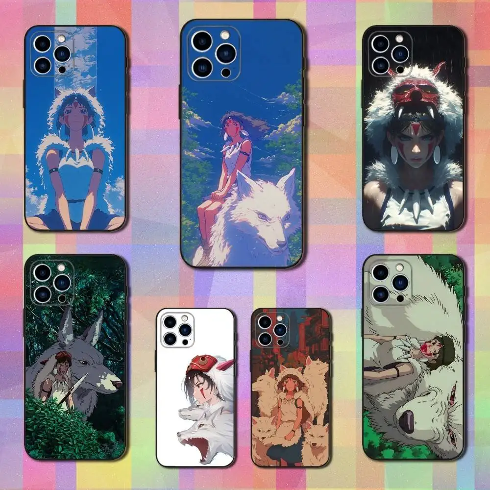 

Cartoon M-Mononoke H-Hime Phone Case For iPhone 16,15,14,13,12,11 Plus,Pro Max,XS,X,XR,SE,Mini,8,7,Soft Silicone Black Cover