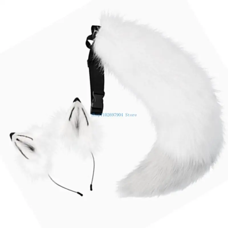 

N7YF Wolf Foxes Tail with Ears Headband Halloween Christmas Fancy Party Costume Toy