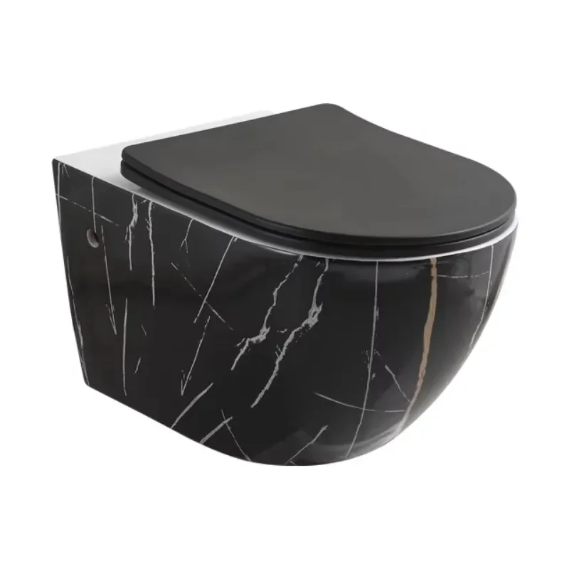 

Modern Design Matte Black Wall Mounted Wc Bathroom Ceramic Toilet Rimless Marble Toilet Bowl