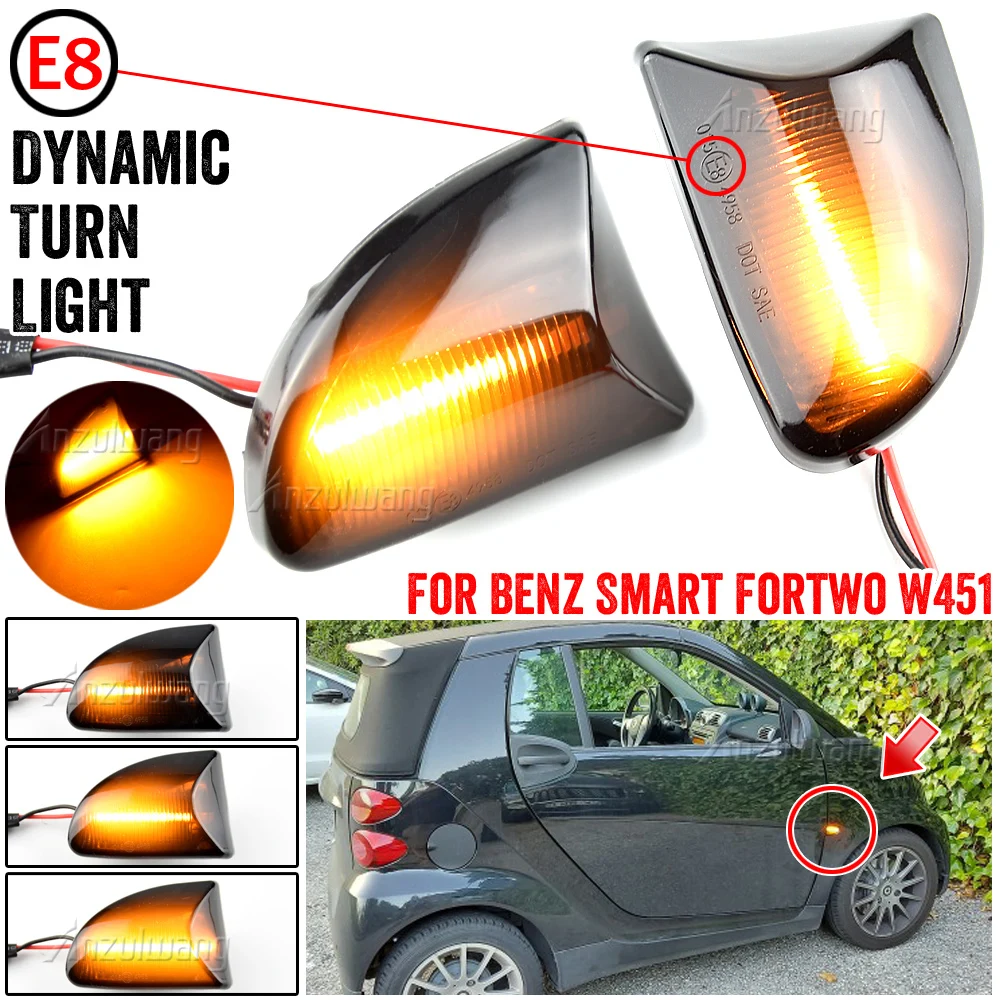 

For Smart Fortwo 451 MK1 & MKII 2007-2015 New Styling Smoked lens Amber LED Dynamic Side Marker Light Turn Signal Lights