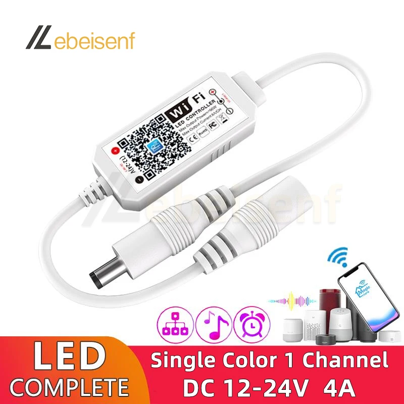Jednokolorowy ściemniacz LED WiFi Kontroler DC 12V 24V 96W Smart APP Zdalne sterowanie ściemnianiem głosowym do monochromatycznej listwy świetlnej