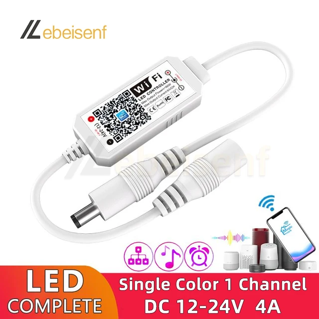 Jednokolorowy ściemniacz LED WiFi Kontroler DC 12V 24V 96W Smart APP Zdalne sterowanie ściemnianiem głosowym do monochromatycznej listwy świetlnej
