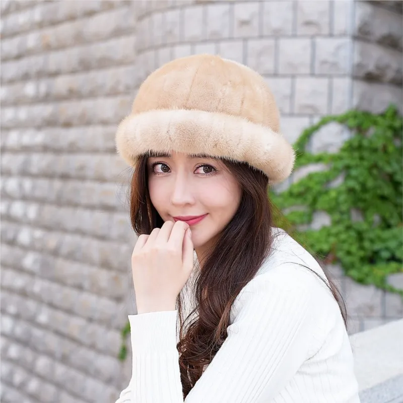 

New style hats for women middle-aged and elderly leather mother basin fur