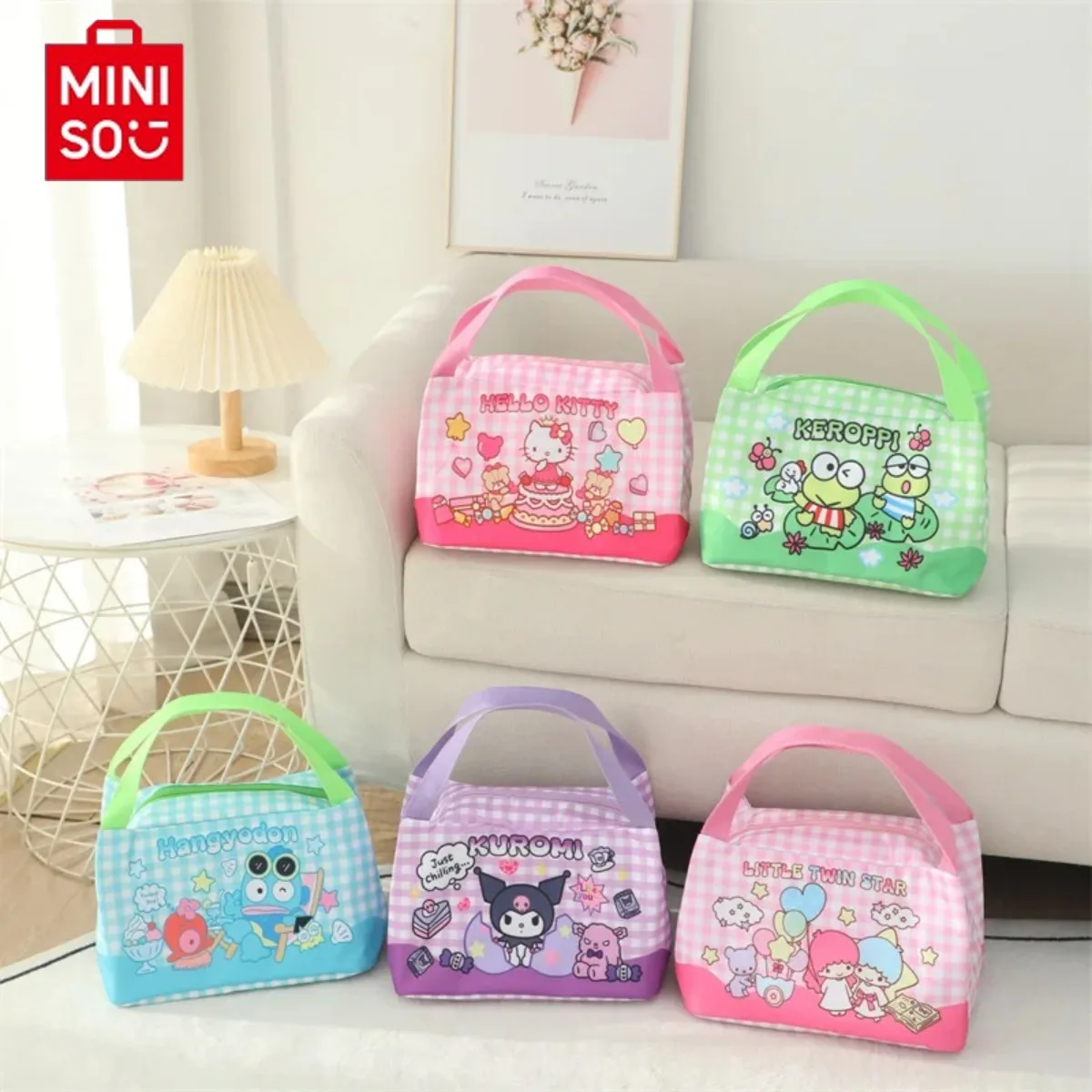 MINISO Cinnamoroll My Melody Hello Kitty Pochacco Hand-Held Lunch Insulated Bento Bag Box School Office Worker Cute Cartoon Gift