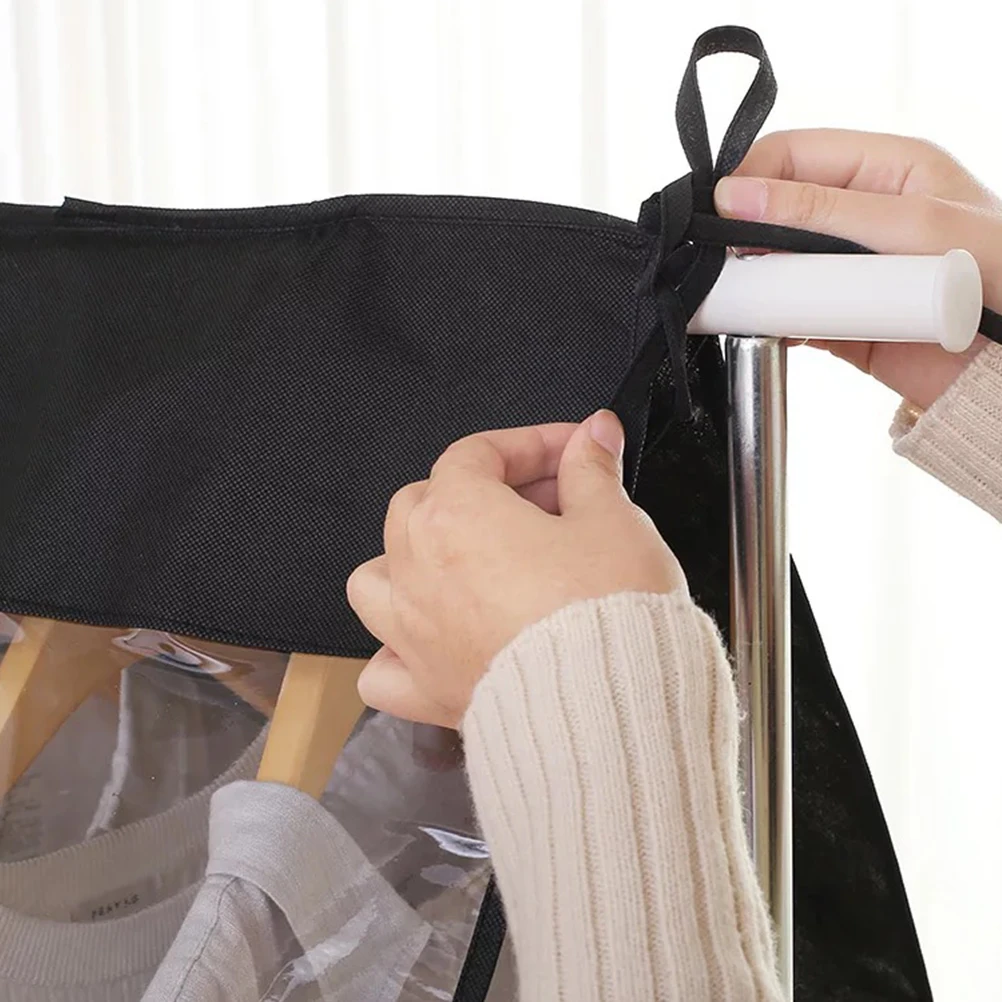 

Non-Woven Fabric Garment Bag Cover Black Washable Water Resistant Clear Window for Suits Shirts Trousers Tops Coats