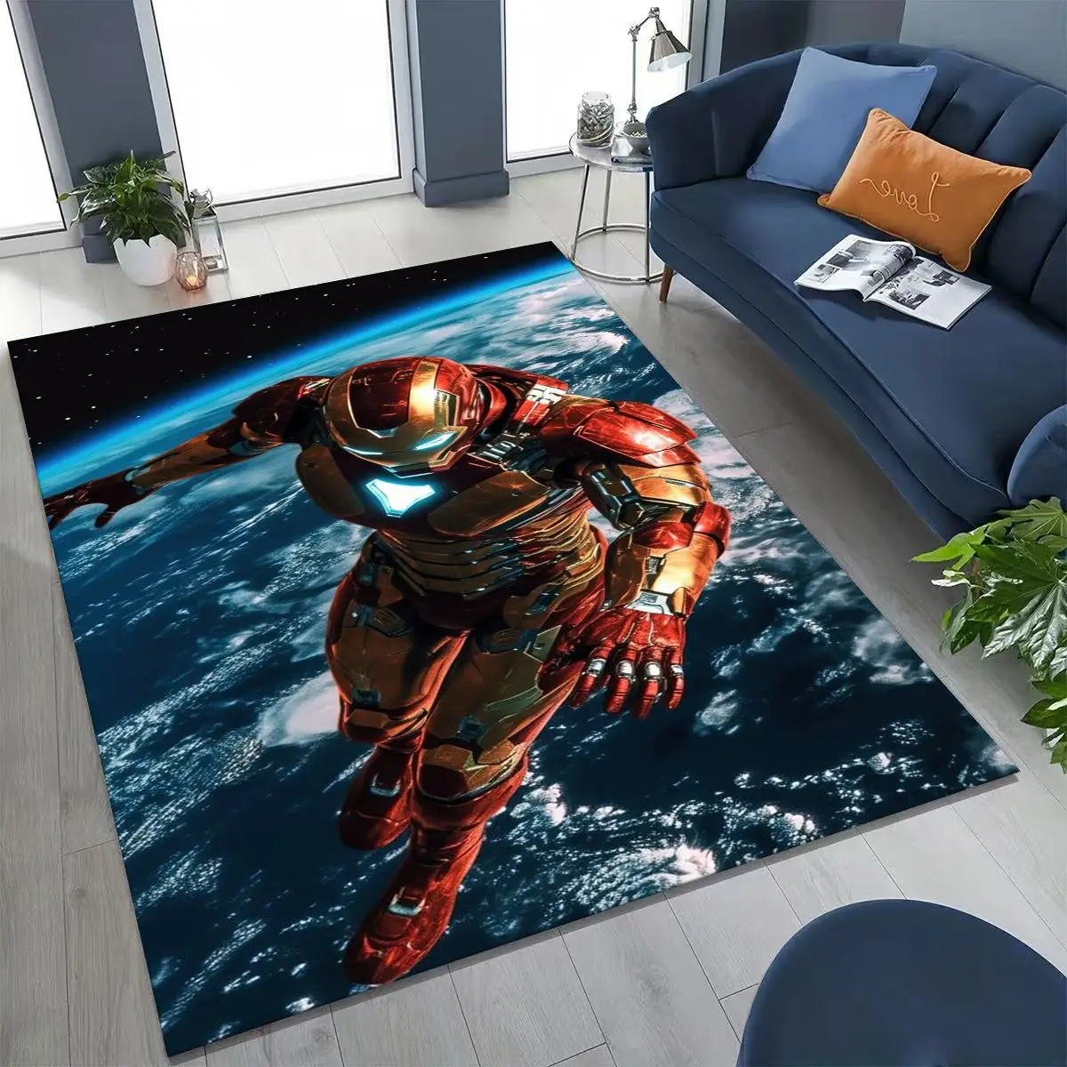 

3D Avengers Iron Man Spider Man Marvel Cartoon Rug for Bedroom Living Room Sofa Home Doormat Decor,Larger Kid Non-slip Floor Mat