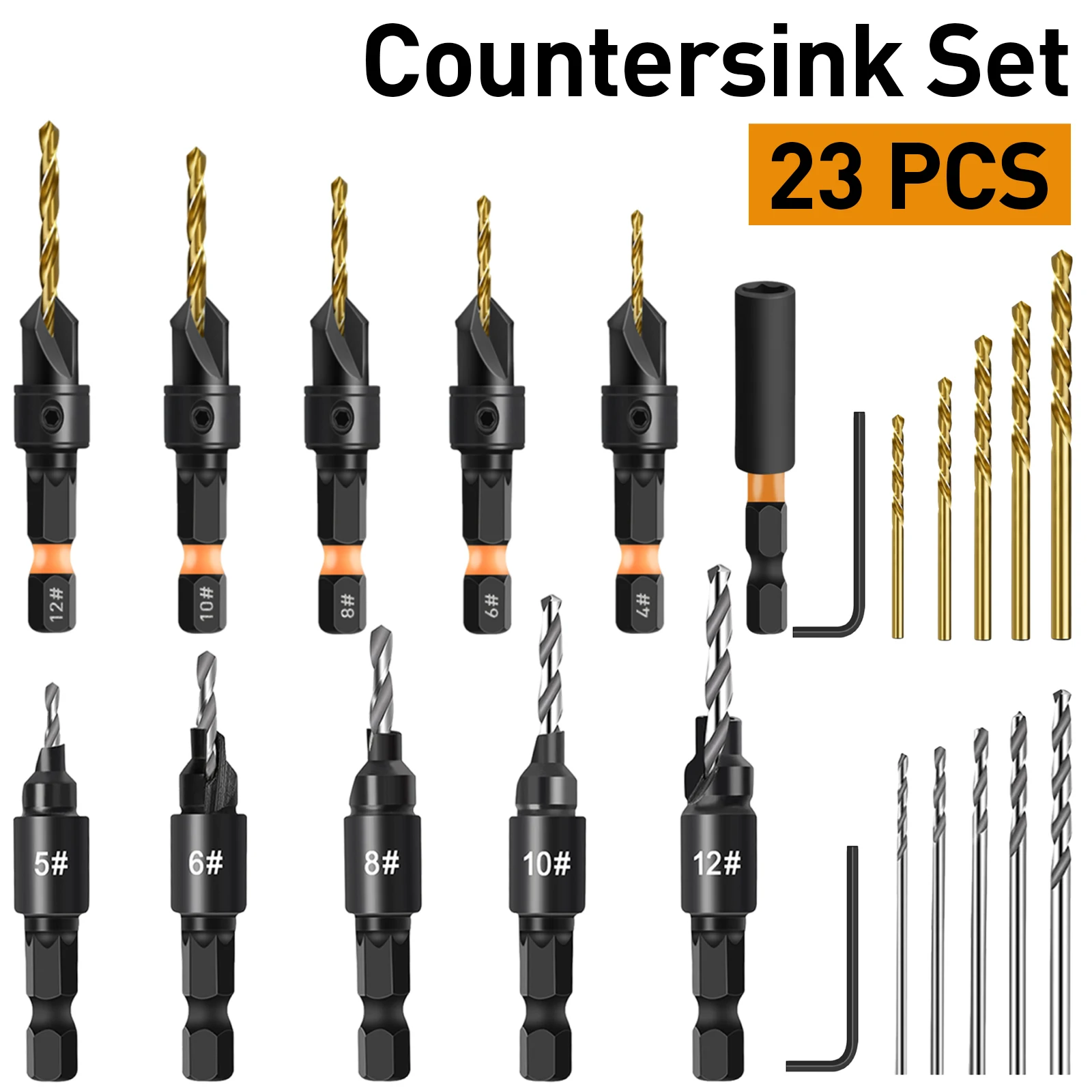 

23pcs Countersink Drill Bit Set Woodworking Pilot Hole Drill for Screws #4 #5 #6 #8 #10 #12 Counterbore Cutter Woodworking Tool