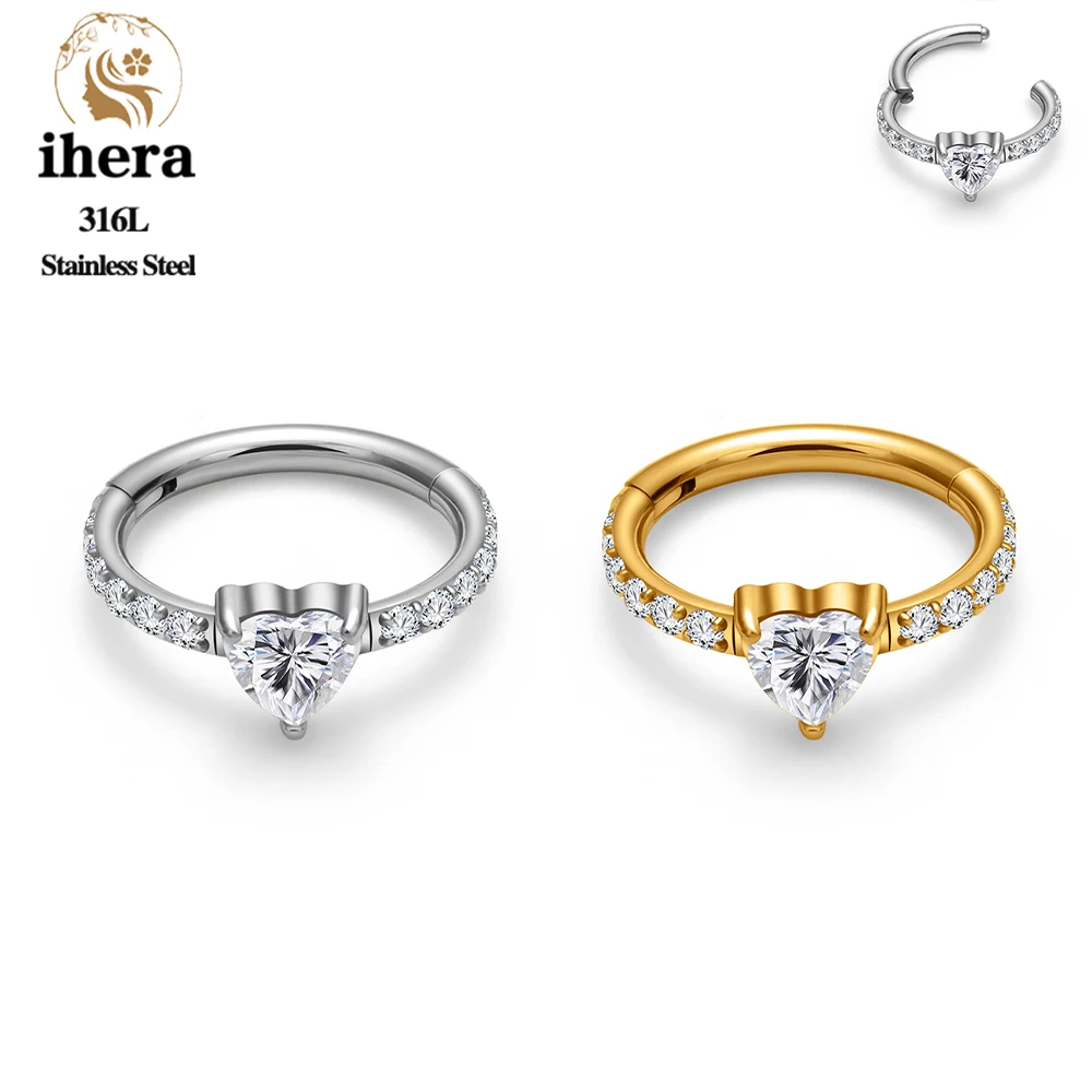 Edelstahl 16G Klappbare Nasenringe Herz CZ Septum Clicker Ring Tragus Knorpel Helix Daith Ohrring Piercing Schmuck