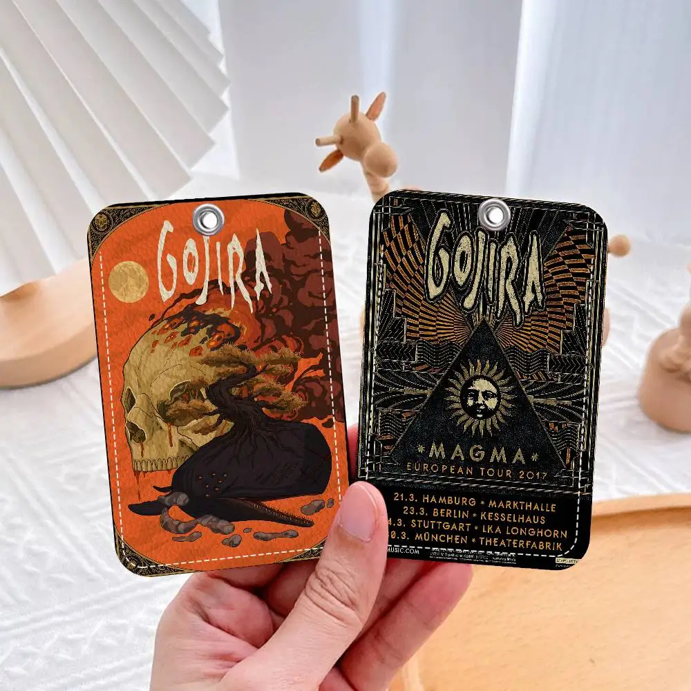 avant-garde metal combination G-Gojira 1Pc PU Leather Card Holder Keychain Key Ring Door Lock Access Tags ID Card Case Keychain