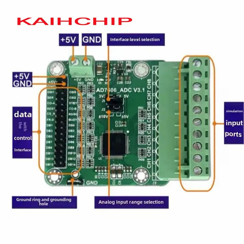 AD7606 16-bit ADC Module 8 Channel Synchronous Sampling Data Acquisition 200KHz Bipolar Input  for Arduino STM32 Development