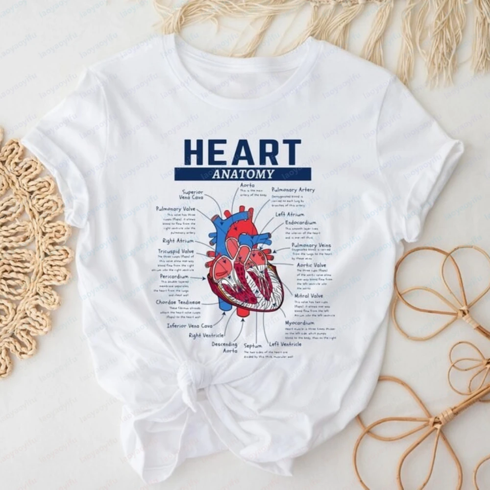 Heart Anatomy T-Shirt Nursing Student Doctor Gift Graphic T Shirts Women Clothes Funny Outdoors High Quality Cotton Short-sleev