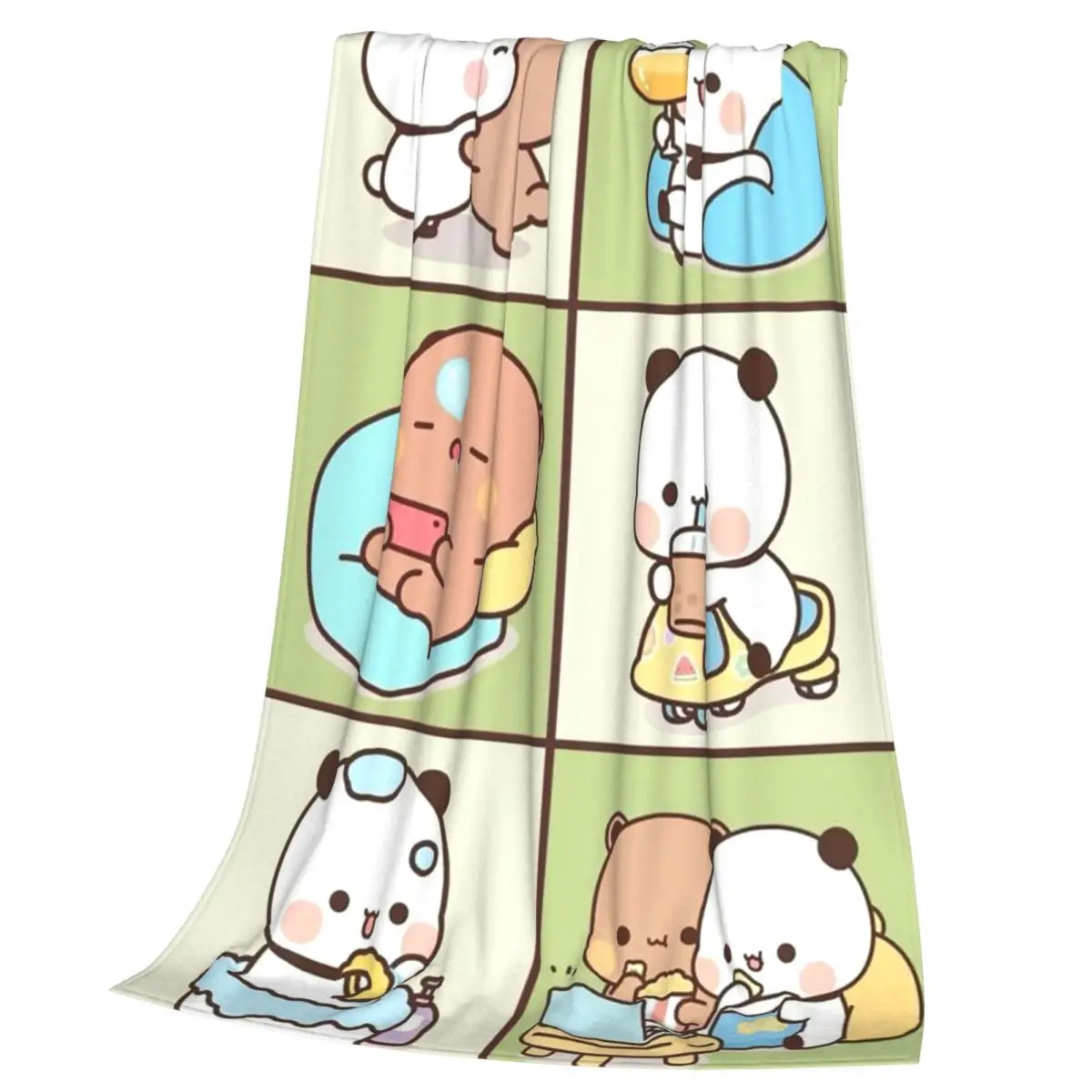 Bubu Dudu Panda Bears Cartoon Blanket Soft Warm Flannel Throw Blanket Plush for Bed Living room Picnic Travel Home Sofa