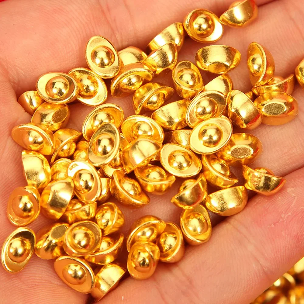 50PCS Mini Alloy Crafts Fake Gold Ingots Gold Bar Golden Brick Collectibles Wealth Luck Feng Shui Home Desktop Decoration