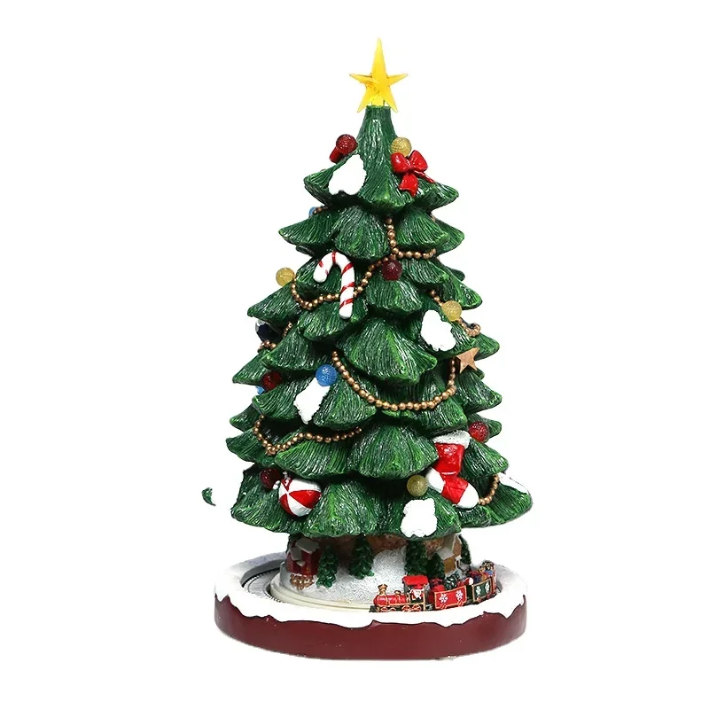 

Spot resin ornaments gift cottage decoration Christmas manufacturers direct sales with lights music box Christmas tree train