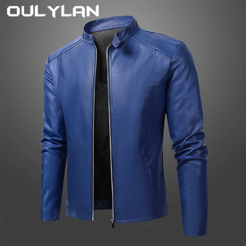 

2024 New Men's Stand Collar Leather Jacket Plus Size 5XL Spring Autumn Zipper Coat Fashion Casual PU Leather Add Plush Jacket