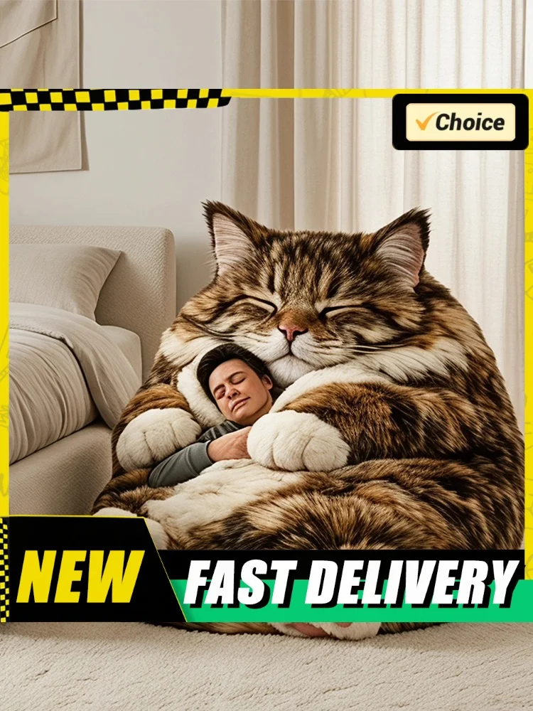 Fluffy Cat Shaped Sleeping Bag Comfortable Cat Plush Sleeping Bag Cute Cat Envelope Sleeping Bag for Adults Winter Outdoor Use