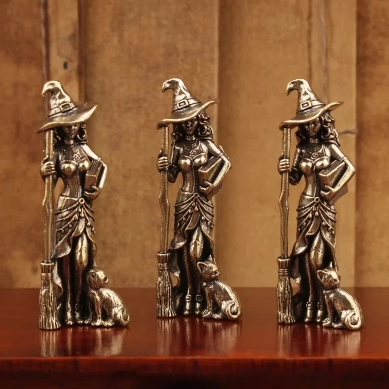 Intricate Craft Magic Witch - Vintage Brass Lead-Free Collector's Item Desktop Shelf Decor for Enthusiasts